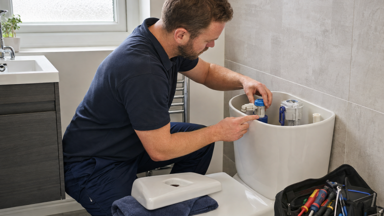 Plumber repairing a constantly running toilet cistern in a Grays home.