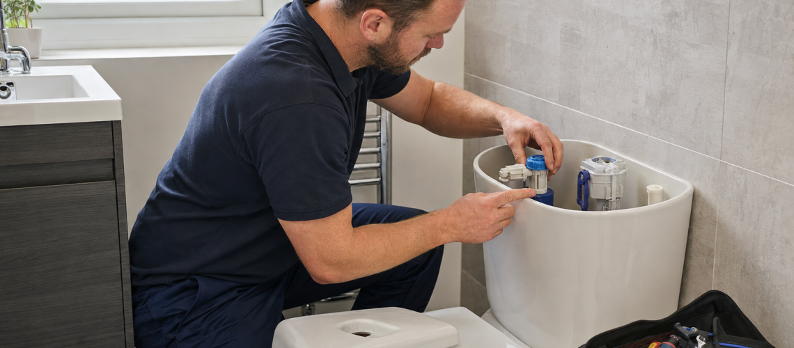 Plumber repairing a constantly running toilet cistern in a Grays home.